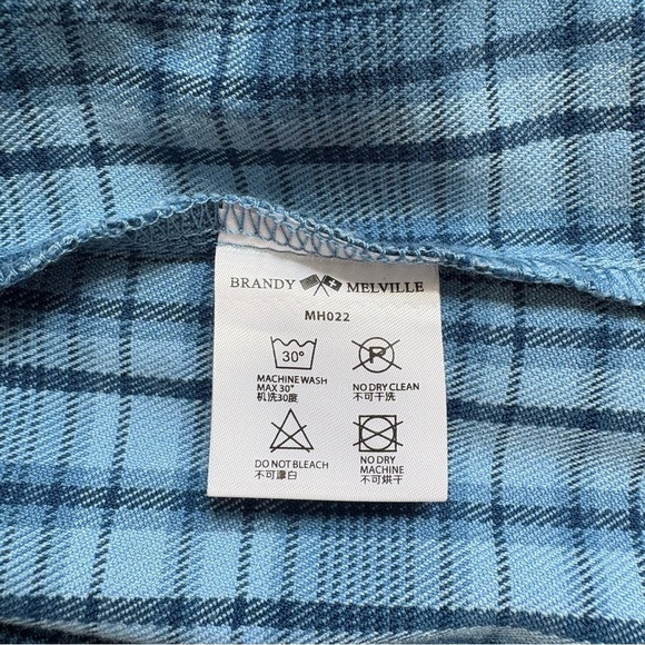 4/25$ Brandy Melville A-Line Mini Skirt Blue Plaid - Picture 3 of 10